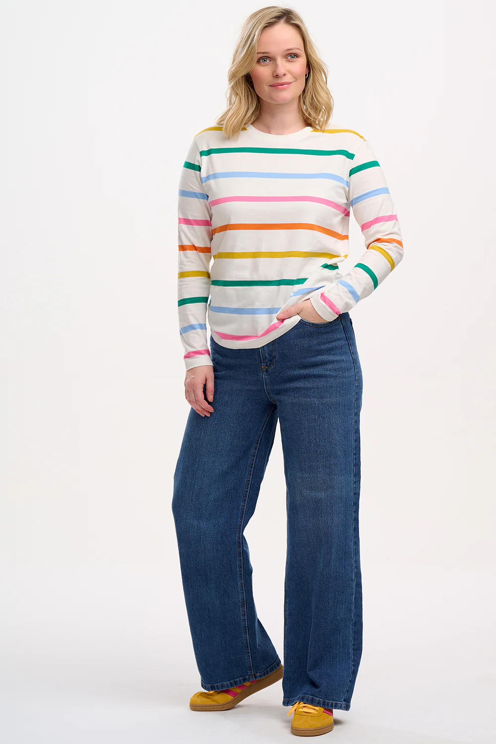 Brunswick Jersey Top - Off-White, Rainbow Stripe - Image 3