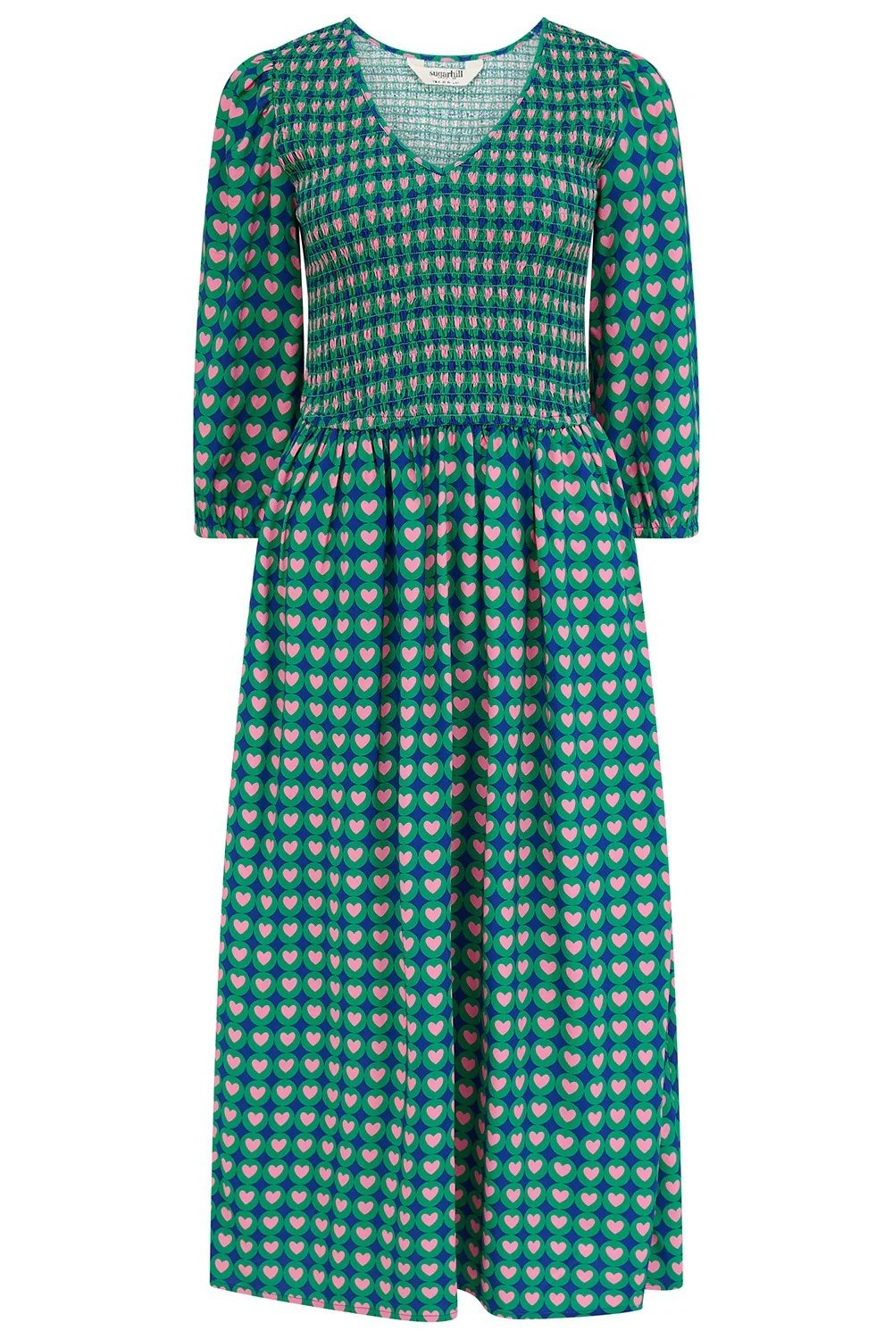 Della Shirred Midi Dress - Navy, Heart Tile - Image 4