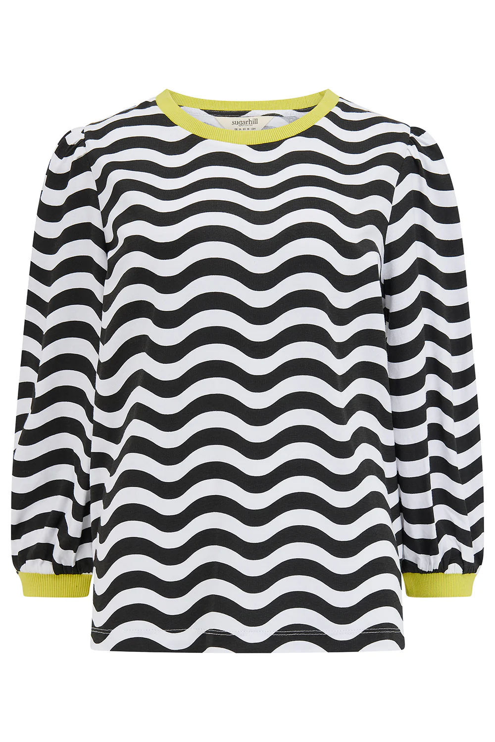 Kitty Jersey Top - Off White/Black, Monochrome Waves - Image 6