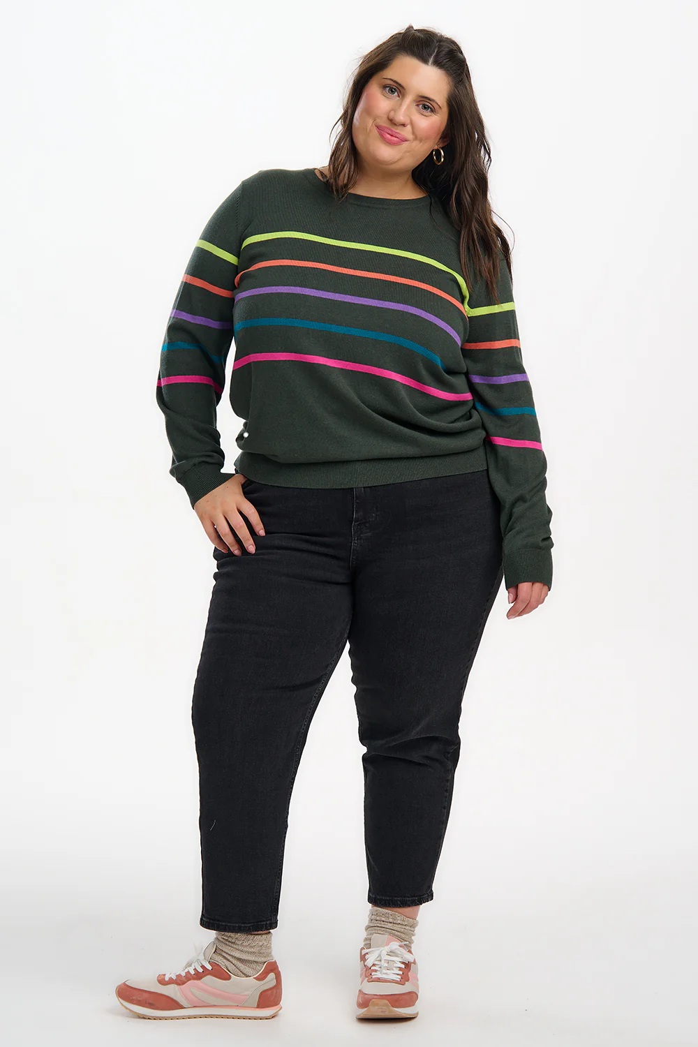 Rita Jumper - Khaki/Multi, Spaced Rainbow Stripes - Image 5
