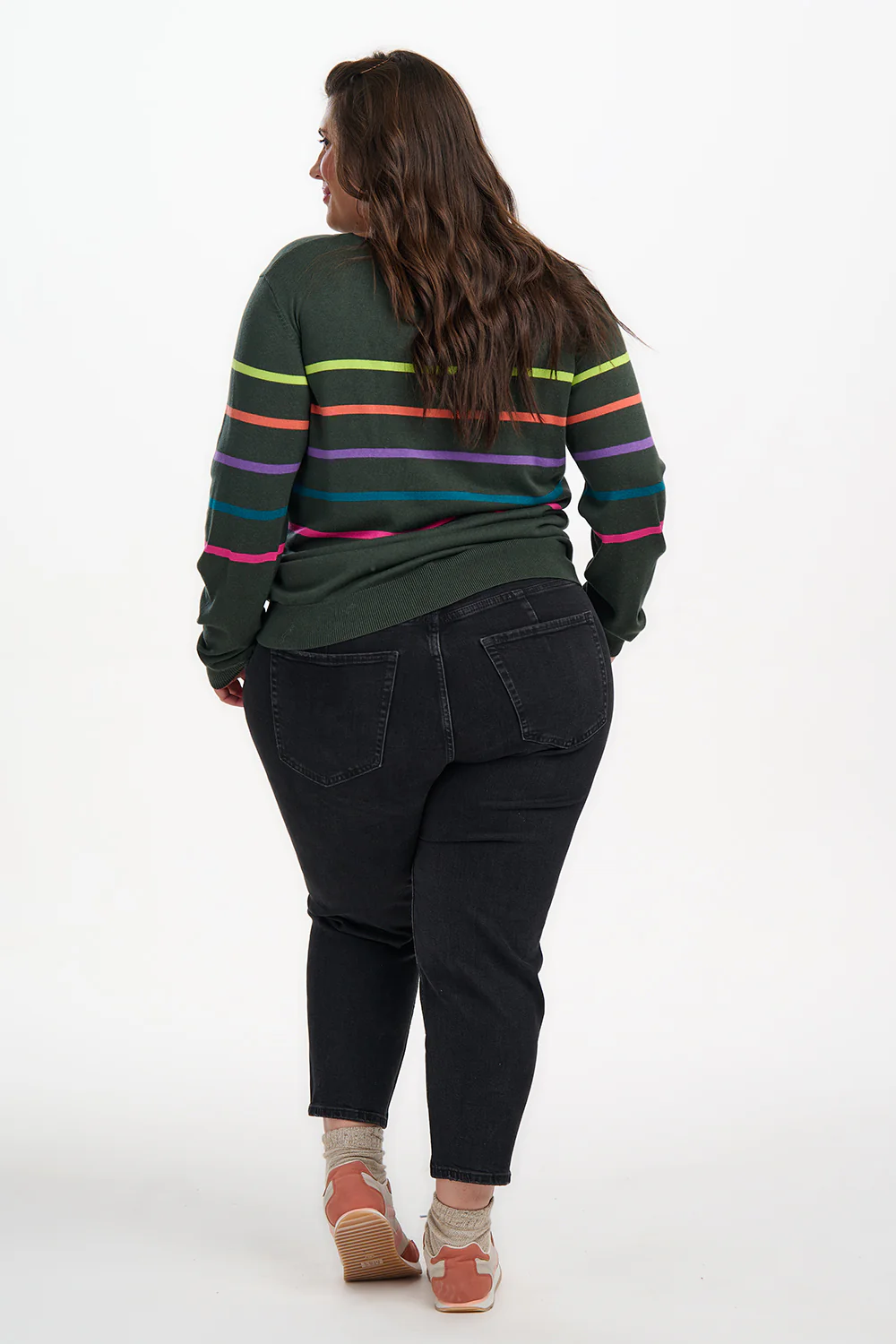 Rita Jumper - Khaki/Multi, Spaced Rainbow Stripes - Image 7